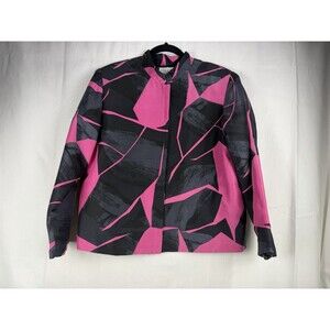 Silk Club Petite Silk Large Pink Black Gray Abstract Zip Up Jacket Vintage